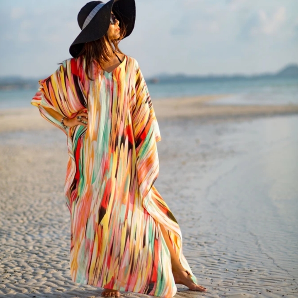 1 left!Gorgeous Rainbow Kaftan Swim Cover up Dress - Picture 2 of 6